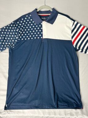 Walter Hagen Men's Navy, White & Red Stars & Stripes Polo